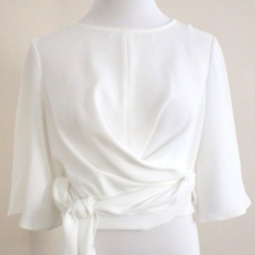 ZARA BASICS- White flow front wrap blouse